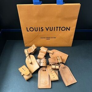 Vintage Louis Vuitton Luggage Tag Poignet Vachetta Leather Brass Gold Tan LV